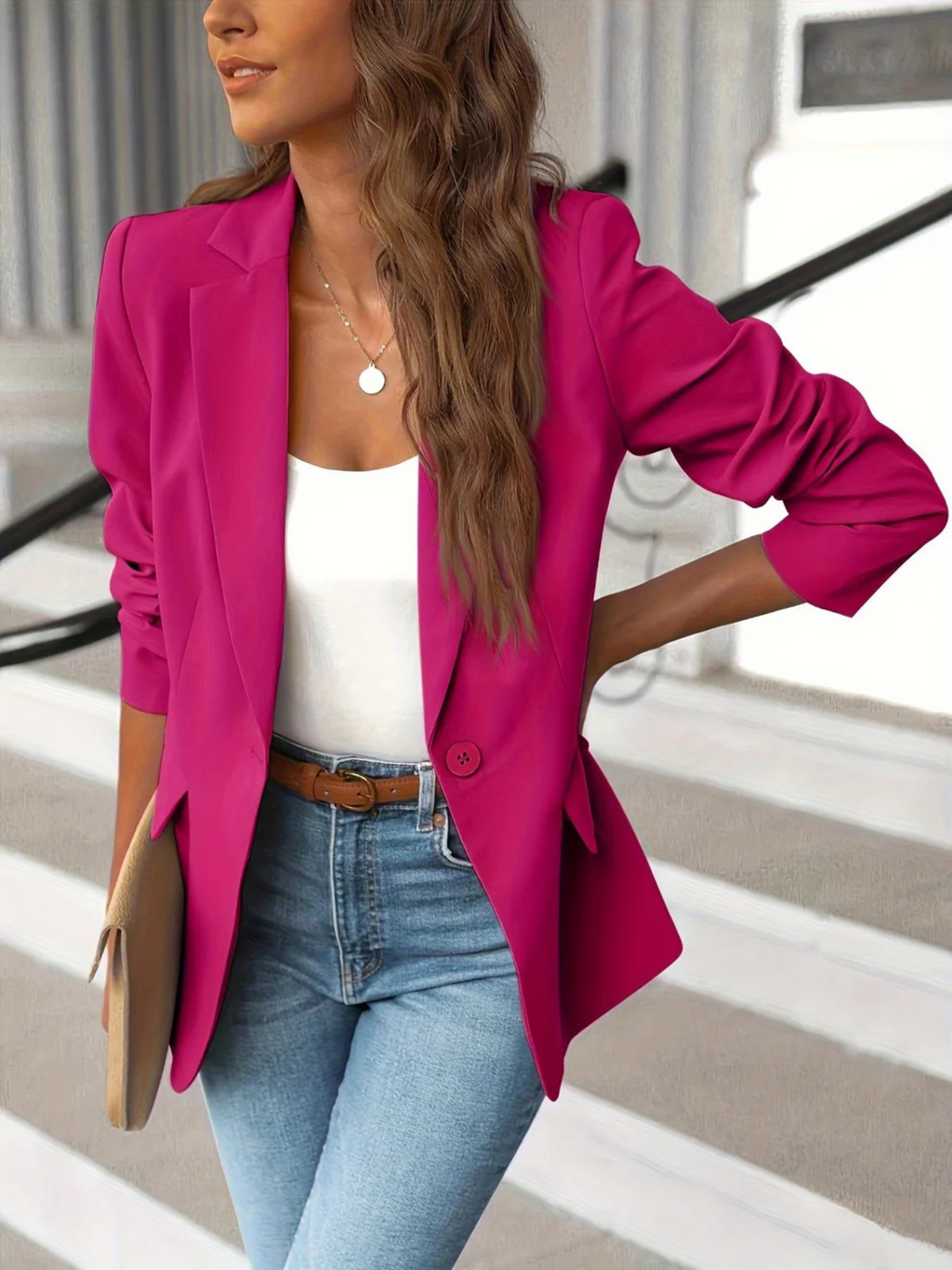 Damen Blazer mit langen Ärmeln und Reverskragen