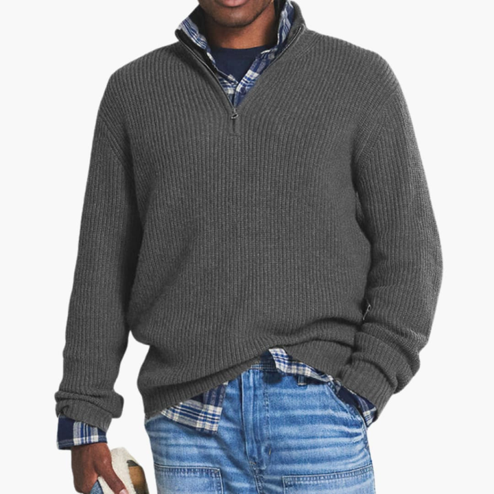 Herren Rippstrickpullover mit halbem Reißverschluss