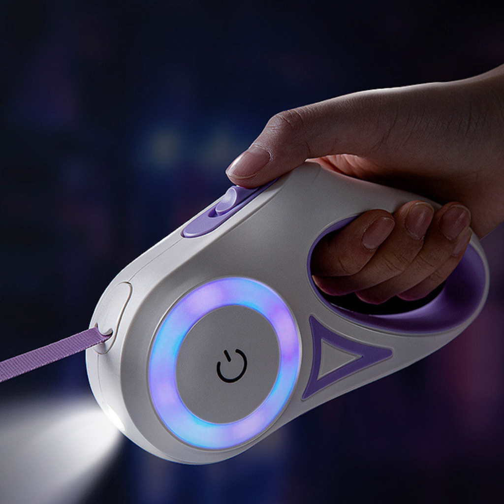 Einziehbare Hundeleine mit LED-Spotlight und Halsband