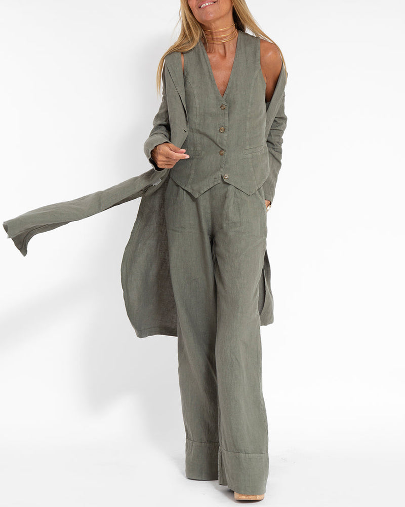 Leinen 2-teiliges Set mit weiter Hose und Weste – Alma