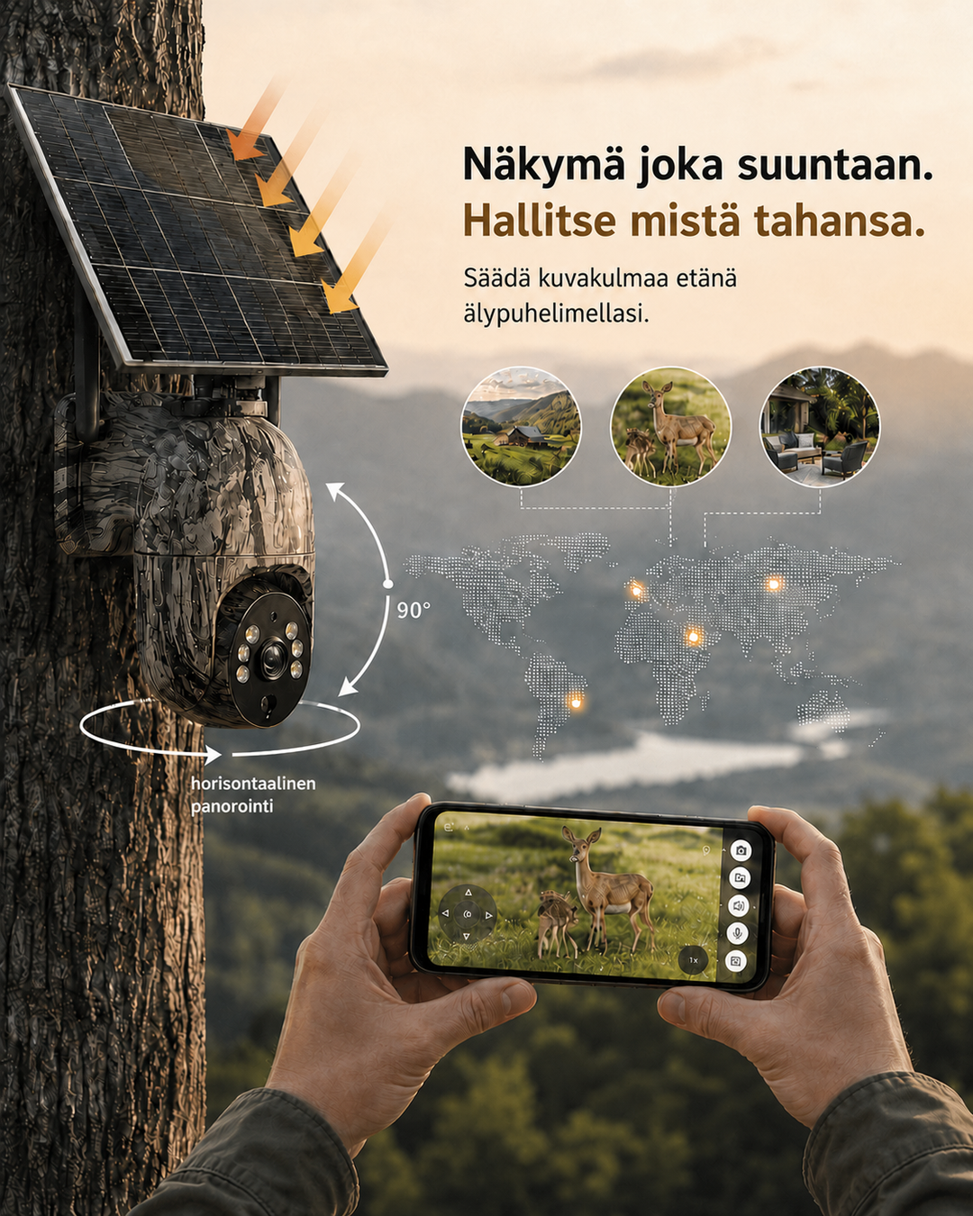 Solarbetriebene kabellose Sicherheitskamera mit 4G LTE oder WLAN, 2K, PTZ, Nachtsicht