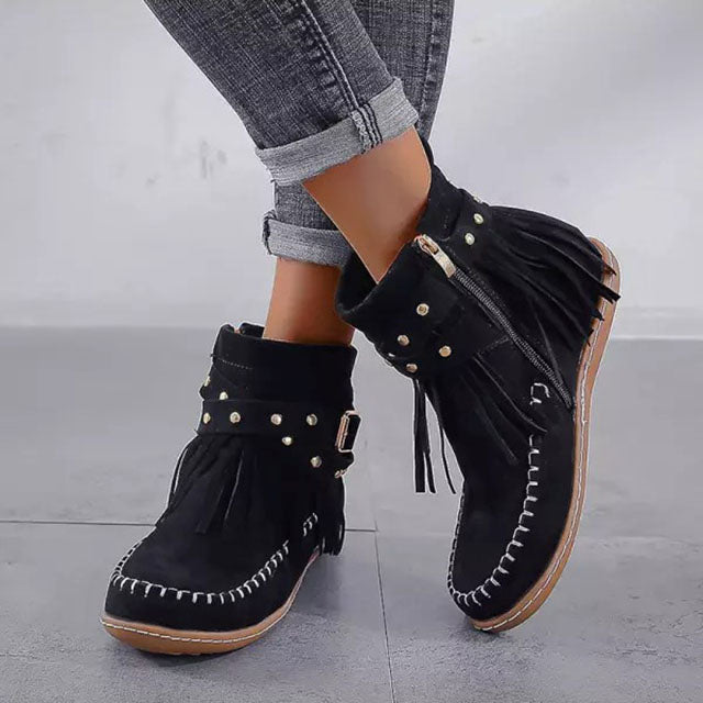 Warme Vintage-Stiefel mit Fransen - Mira