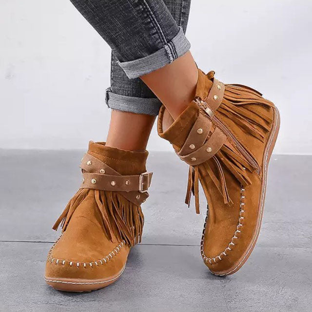 Warme Vintage-Stiefel mit Fransen - Mira
