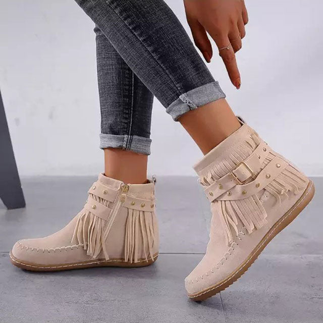 Warme Vintage-Stiefel mit Fransen - Mira