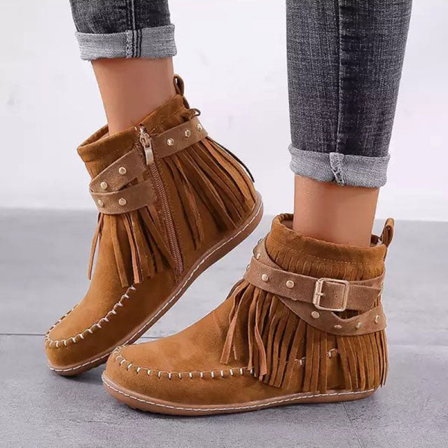 Warme Vintage-Stiefel mit Fransen - Mira