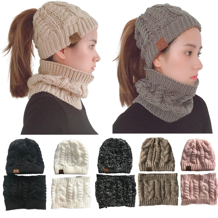 Strickmütze mit separatem Schlauchschal für Damen – dehnbar und warm