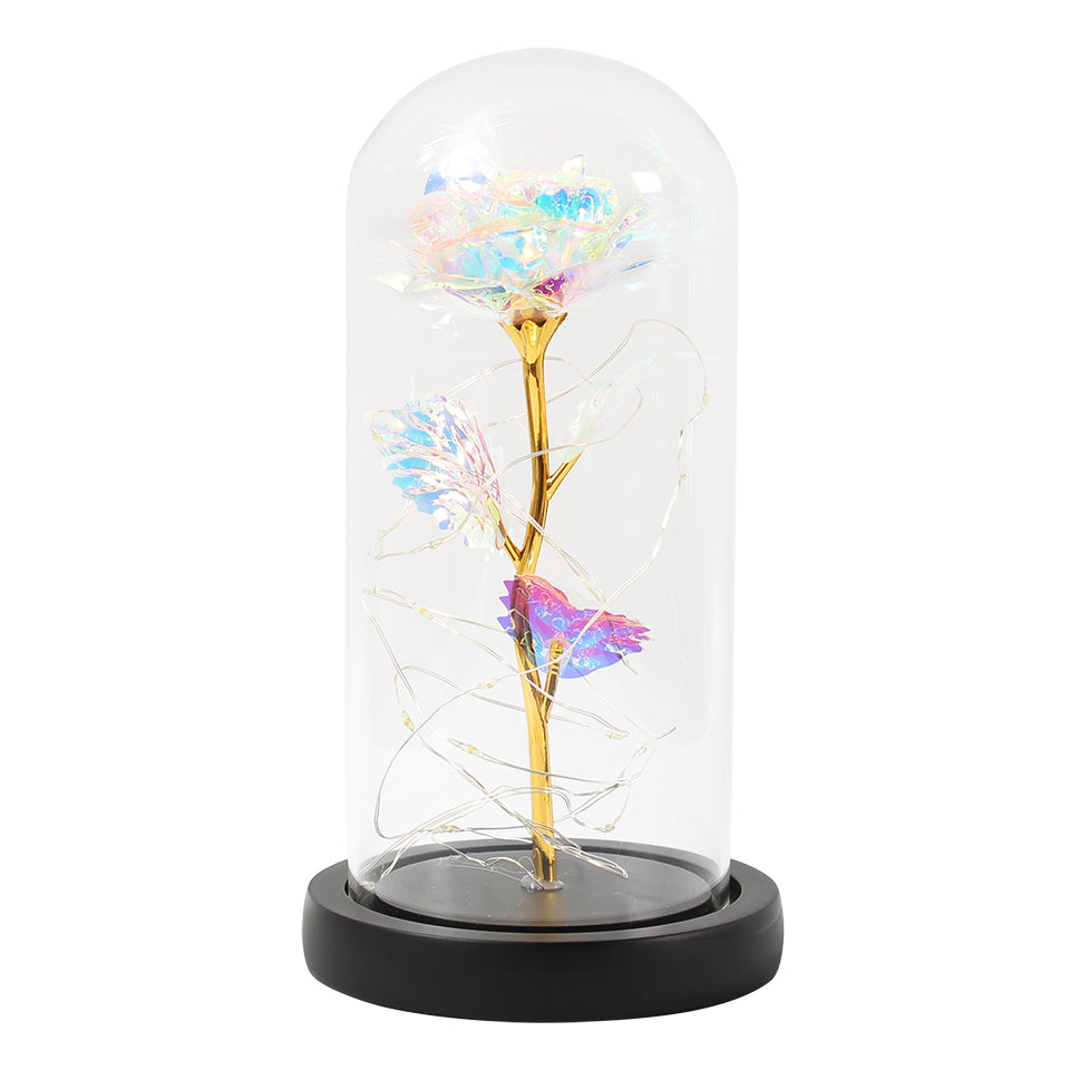 Rose unter Glaskuppel mit LED-Licht, romantisches Geschenk