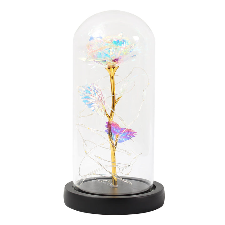 Rose unter Glaskuppel mit LED-Licht, romantisches Geschenk
