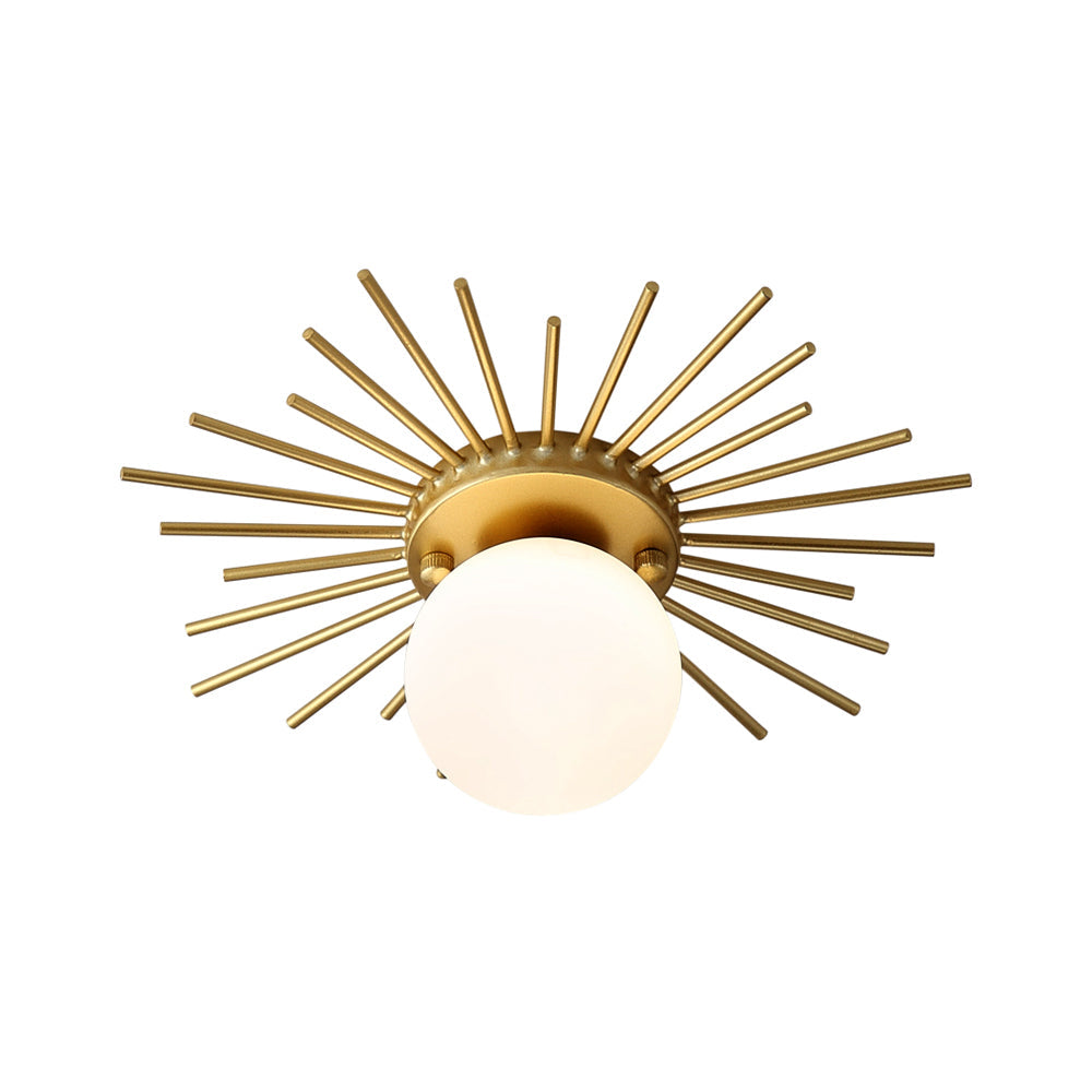 Kugelförmige Deckenlampe mit Lampenschirm aus mattem Glas, minimalistisch, 1-flammig, Deckenmontage in Gold