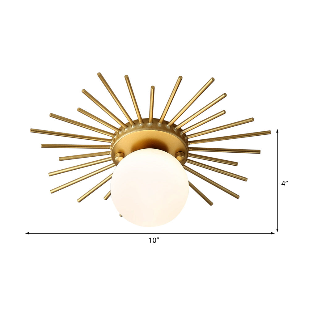 Kugelförmige Deckenlampe mit Lampenschirm aus mattem Glas, minimalistisch, 1-flammig, Deckenmontage in Gold