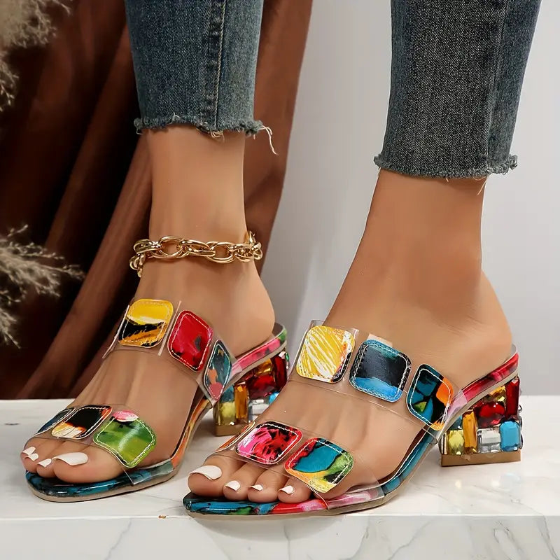 Damen Slip-on Sandalen für den Sommer mit Blockabsatz