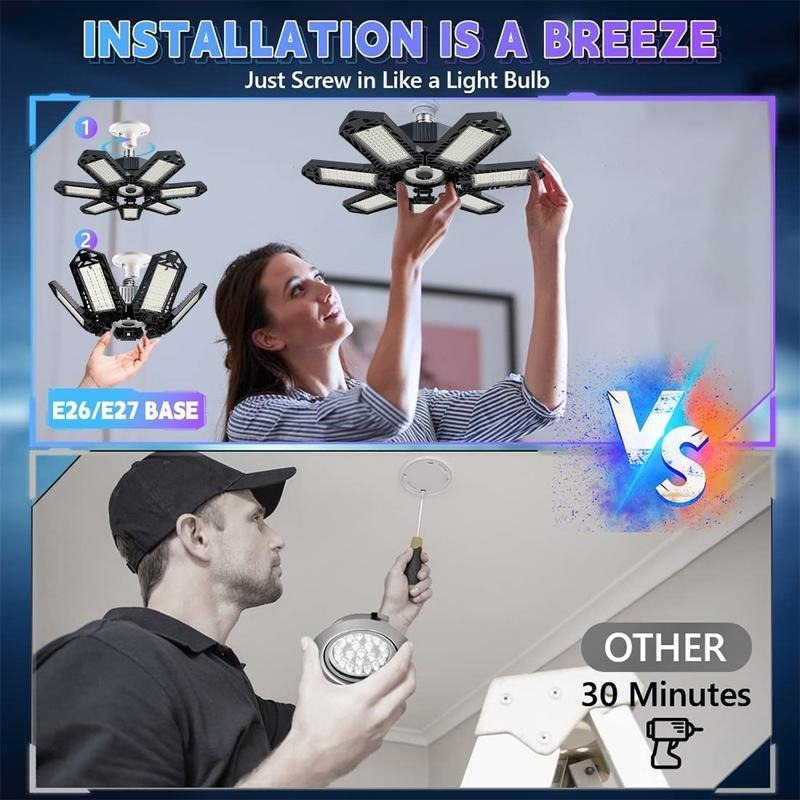 Verstellbare LED-Panel-Leuchte 6500K E26/E27 – Lampe für Garage und Werkstatt