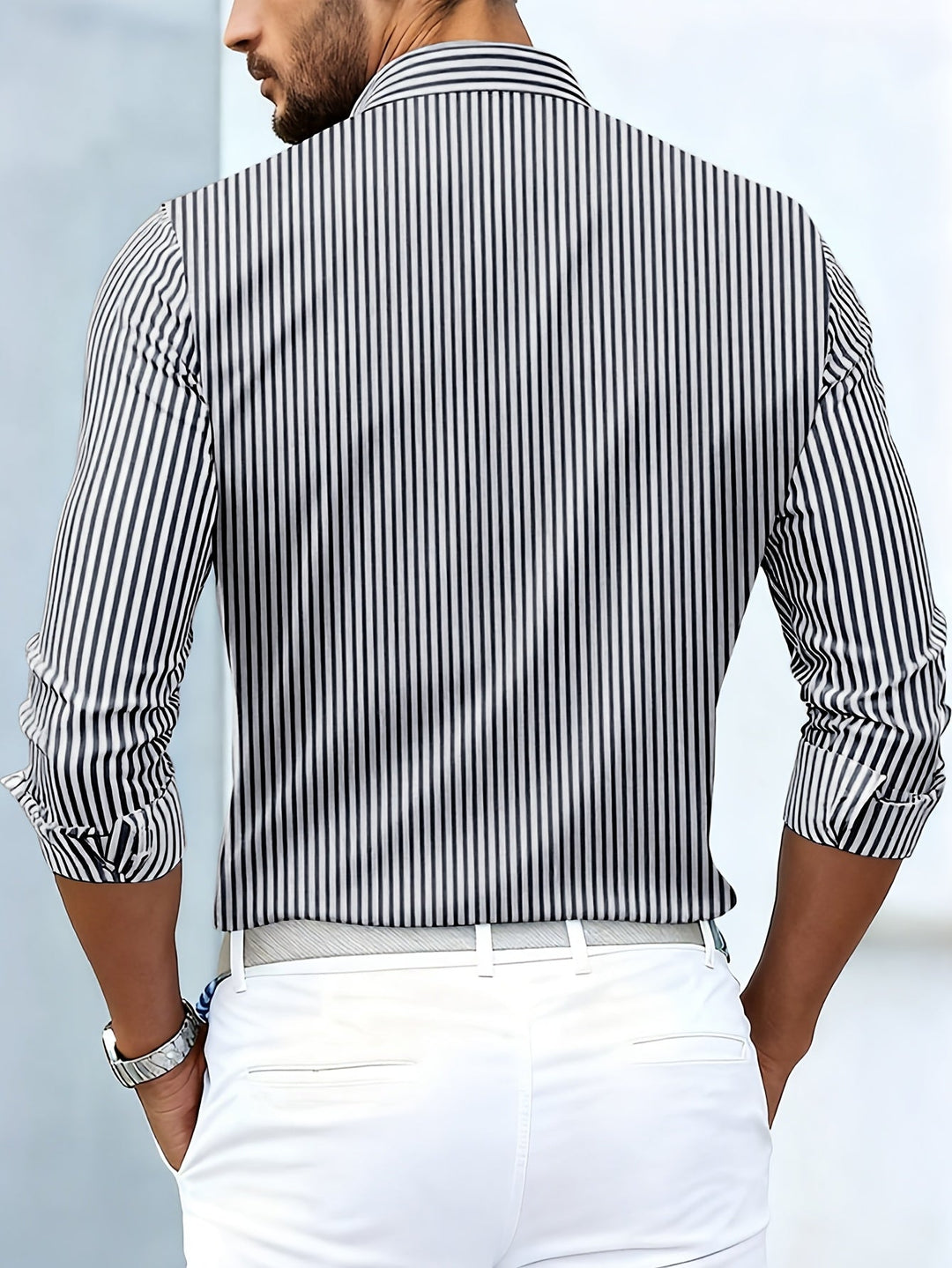 Herren-Vintage-gestreiftes Langarm-Hemd mit eingetragenem Look