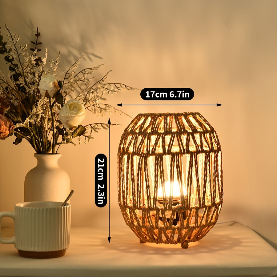 Boho-Tischlampe aus Rattan – Handgefertigter Lichtakzent für Schlafzimmer oder Wohnbereich