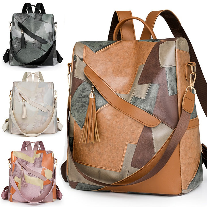 Karierter diebstahlsicherer Rucksack mit mehreren Taschen