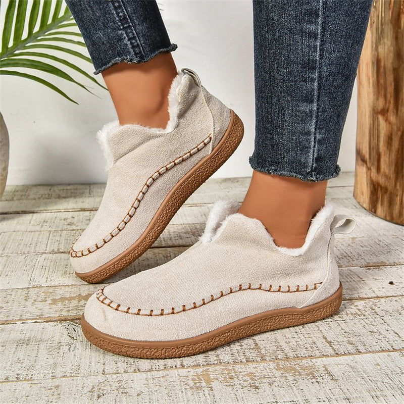 Gefütterte Damen-Stiefeletten mit V-Ausschnitt und flacher Sohle