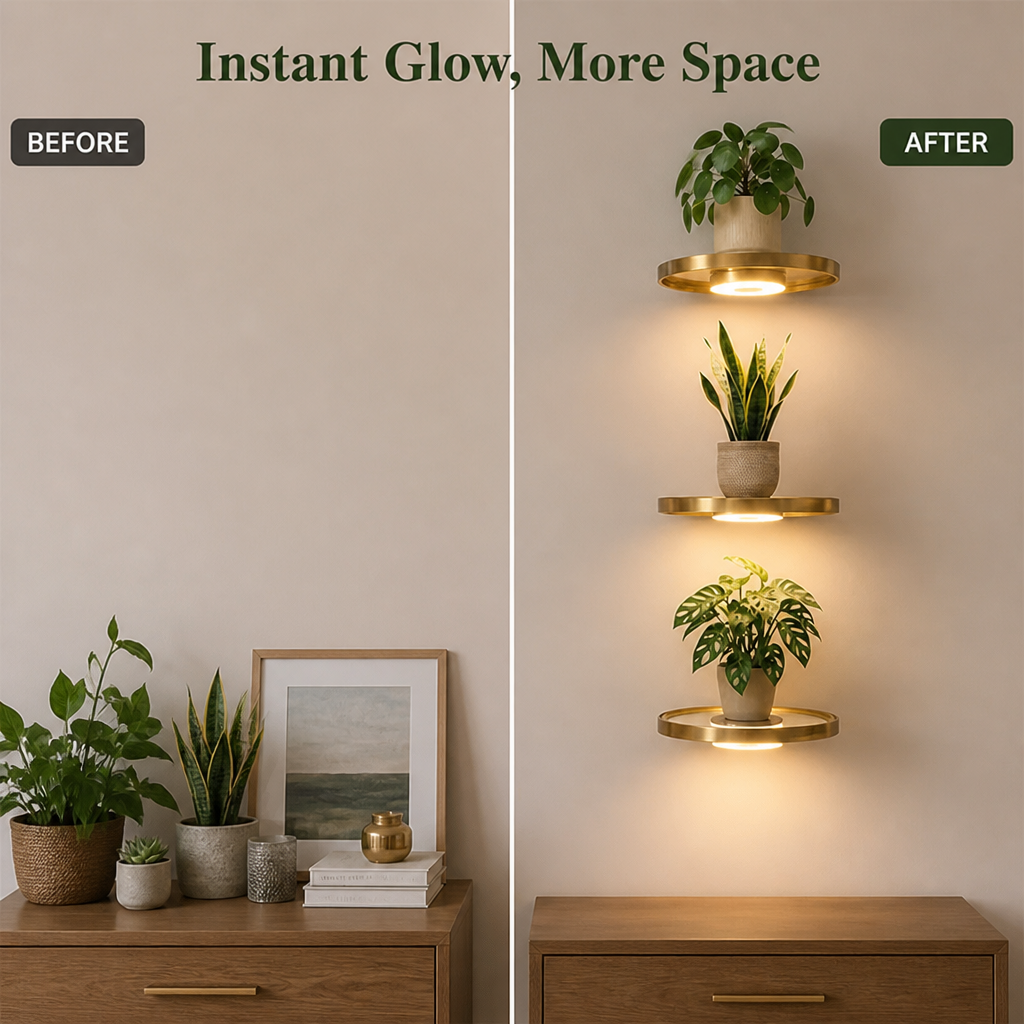 Glow-Wandregal – schwebendes LED-Display für eine gemütliche, aufgeräumte Optik