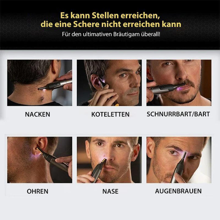 Professioneller Ultra-schmaler Präzisionstrimmer | Klingen aus Edelstahl-Titan | Integrierte LED-Leuchte | Mikro-Oszillationstechnologie | Für Nase, Ohren und Konturen