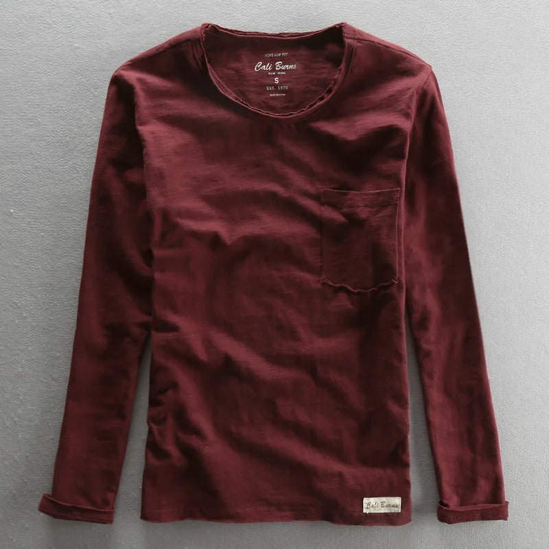 Vintage-Baumwollshirt mit langen Ärmeln und Rundhalsausschnitt