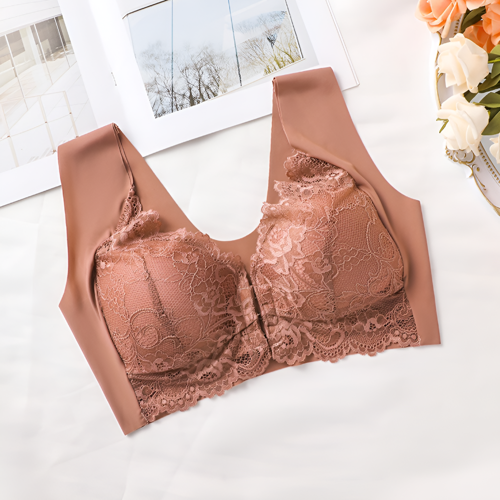 Women's bras with front closure and lace details