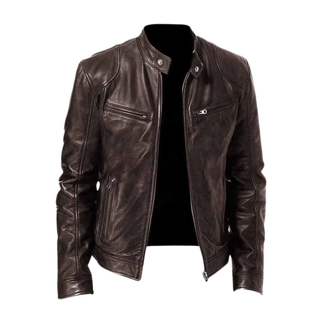 Klassische Lederjacke mit Stehkragen für Männer