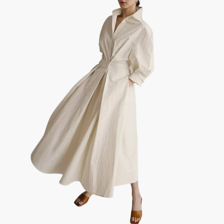 Damen Langarmhemd Kleid mit Taillendetail und Knopfleiste