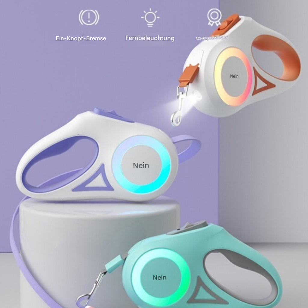 Einziehbare Hundeleine mit LED-Spotlight und Halsband