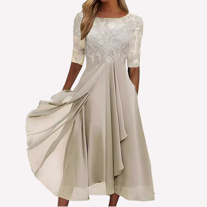 Damen florales Chiffon-Abendkleid mit Spitze