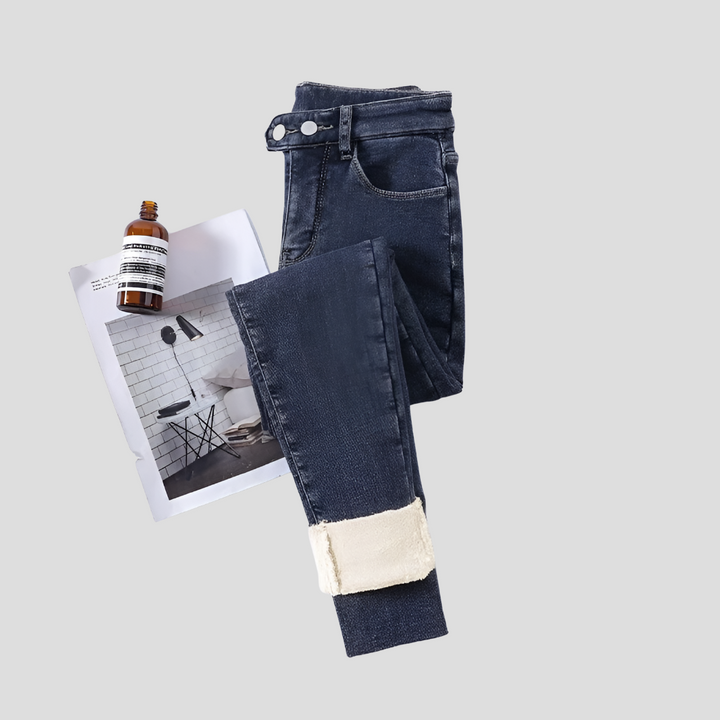 Winterjeans für Damen mit hoher Taille, gefüttert für kalte Tage