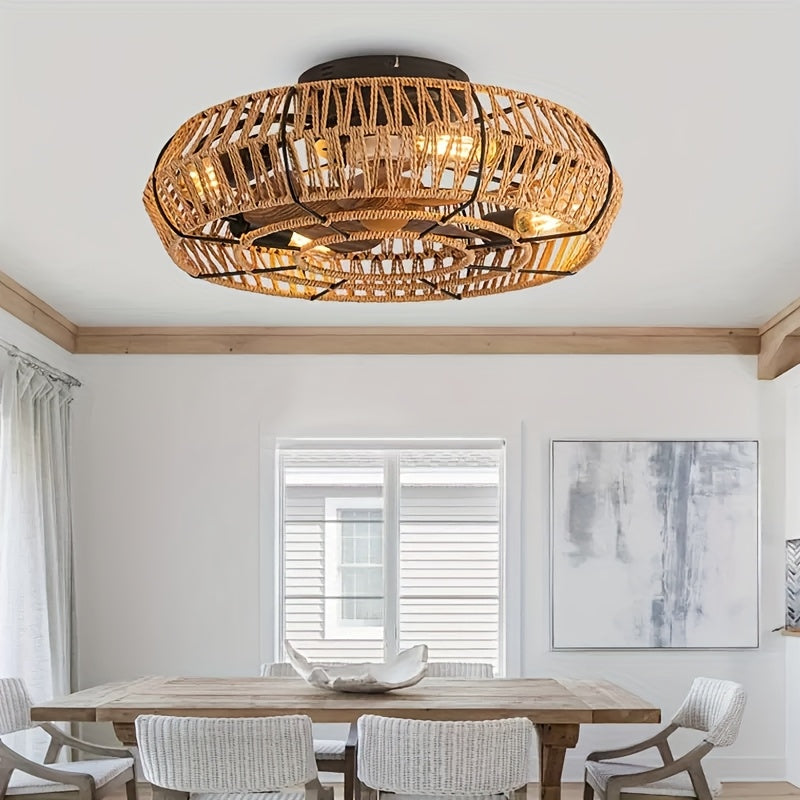 Amara Deckenventilator aus handgeflochtenem Luxus-Rattan - Ein Einrichtungselement im Zen-Stil, äußerst leise