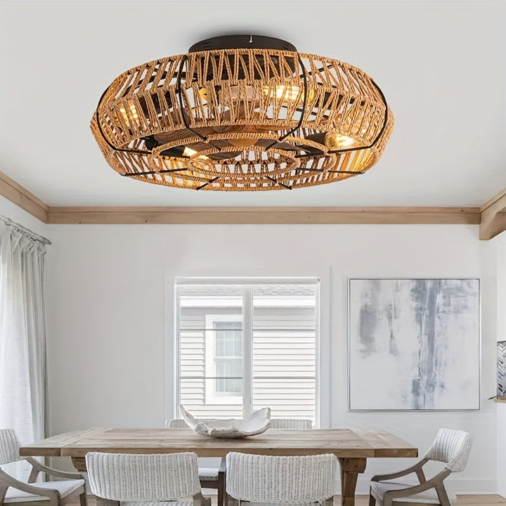Amara Deckenventilator aus handgeflochtenem Luxus-Rattan - Ein Einrichtungselement im Zen-Stil, äußerst leise