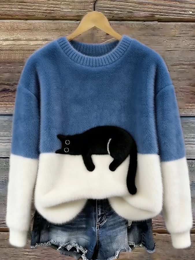 Oversized-Pullover mit Katzenprint