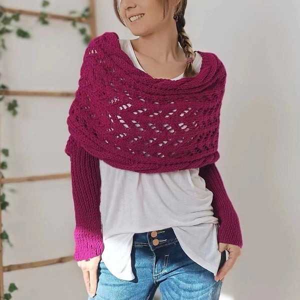 Wickelschal mit doppelten Ärmeln - kuscheliger Strickschal mit integrierten Ärmeln