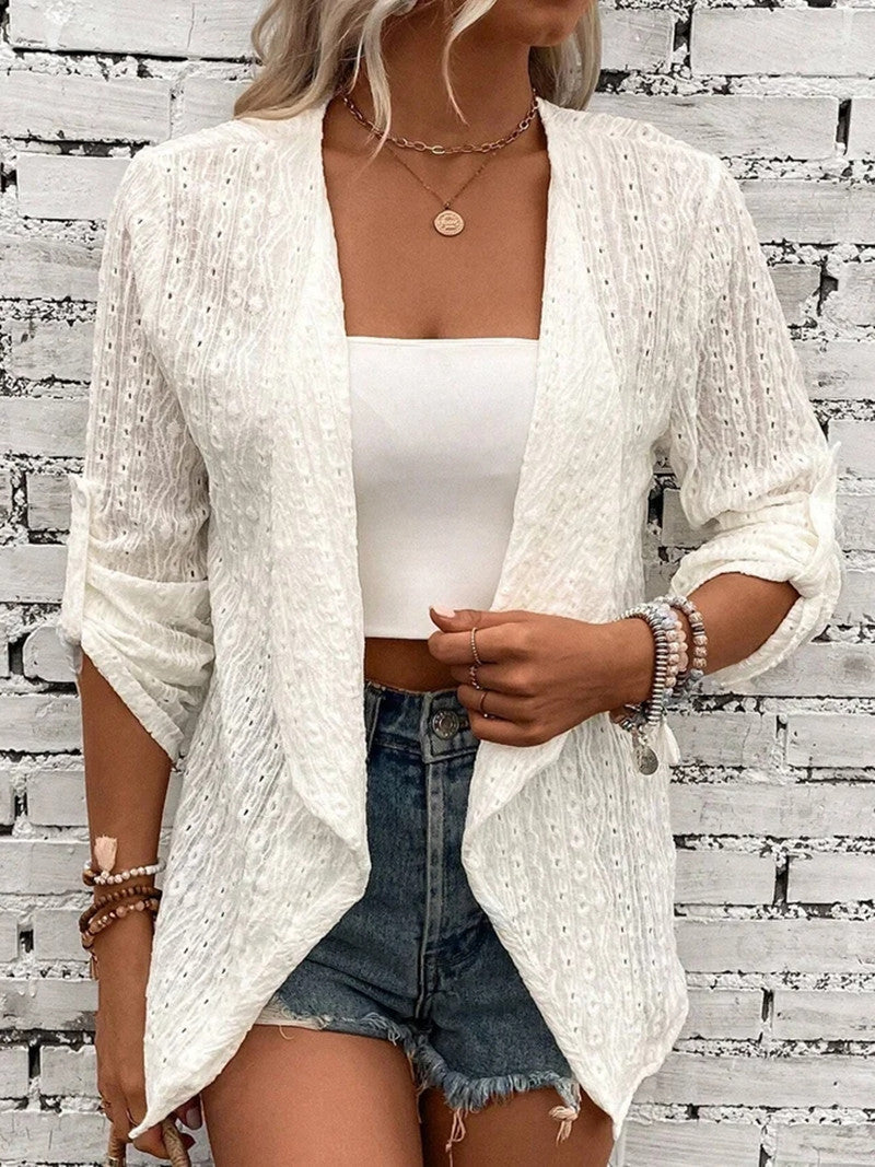 Damen-Strickjacke mit Häkelfront und lockerer Passform