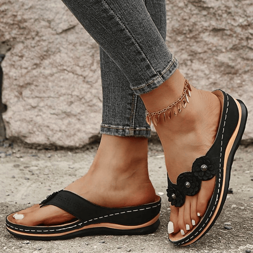 Orthopädische Damensandalen mit Blumendetail – Melina