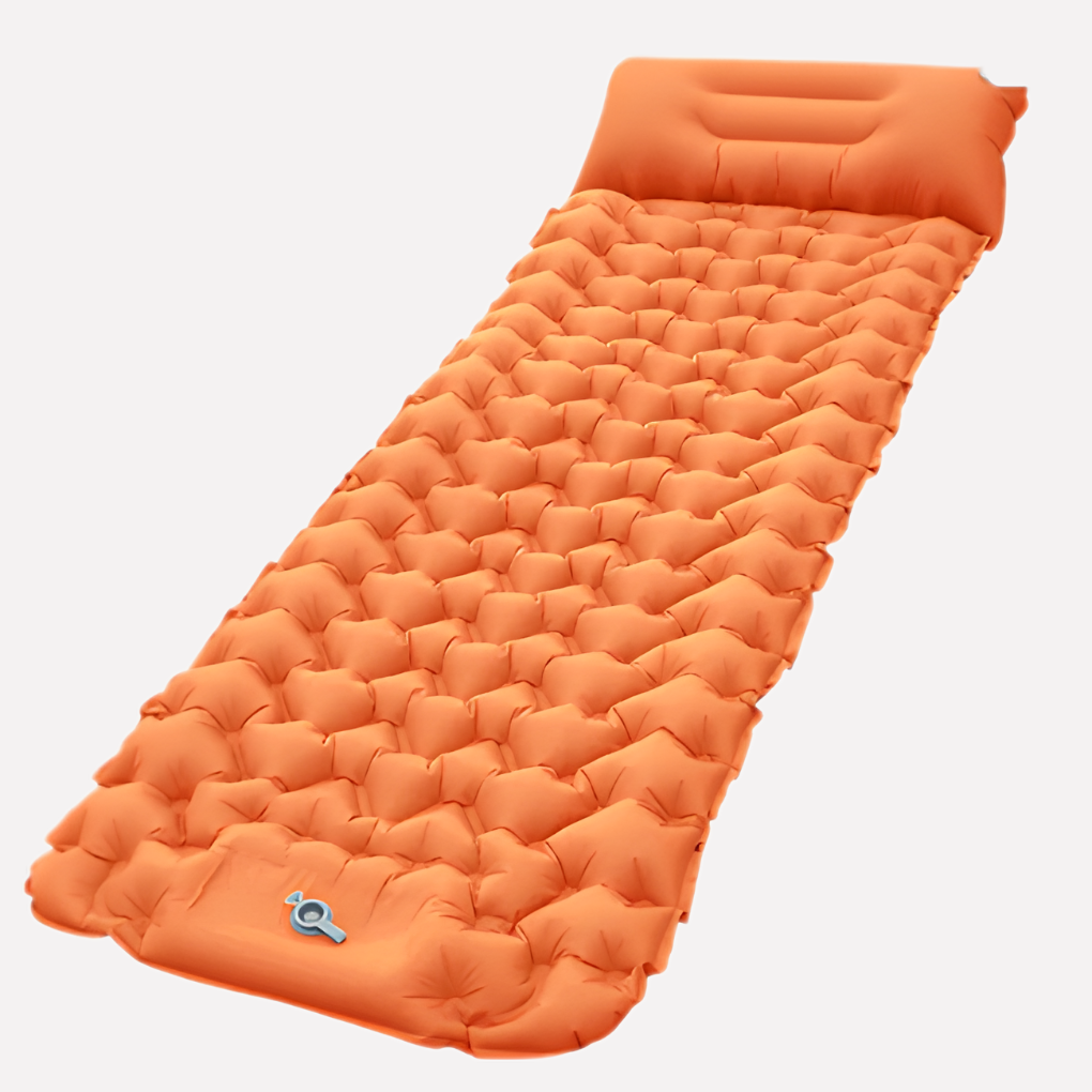 Aufblasbare Campingmatte mit integrierter Pumpe und Kissen