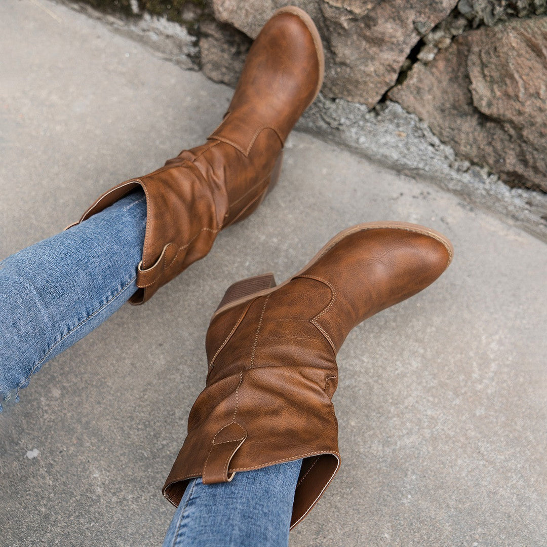 Damen Lederstiefel mit bequemem Absatz – Amara
