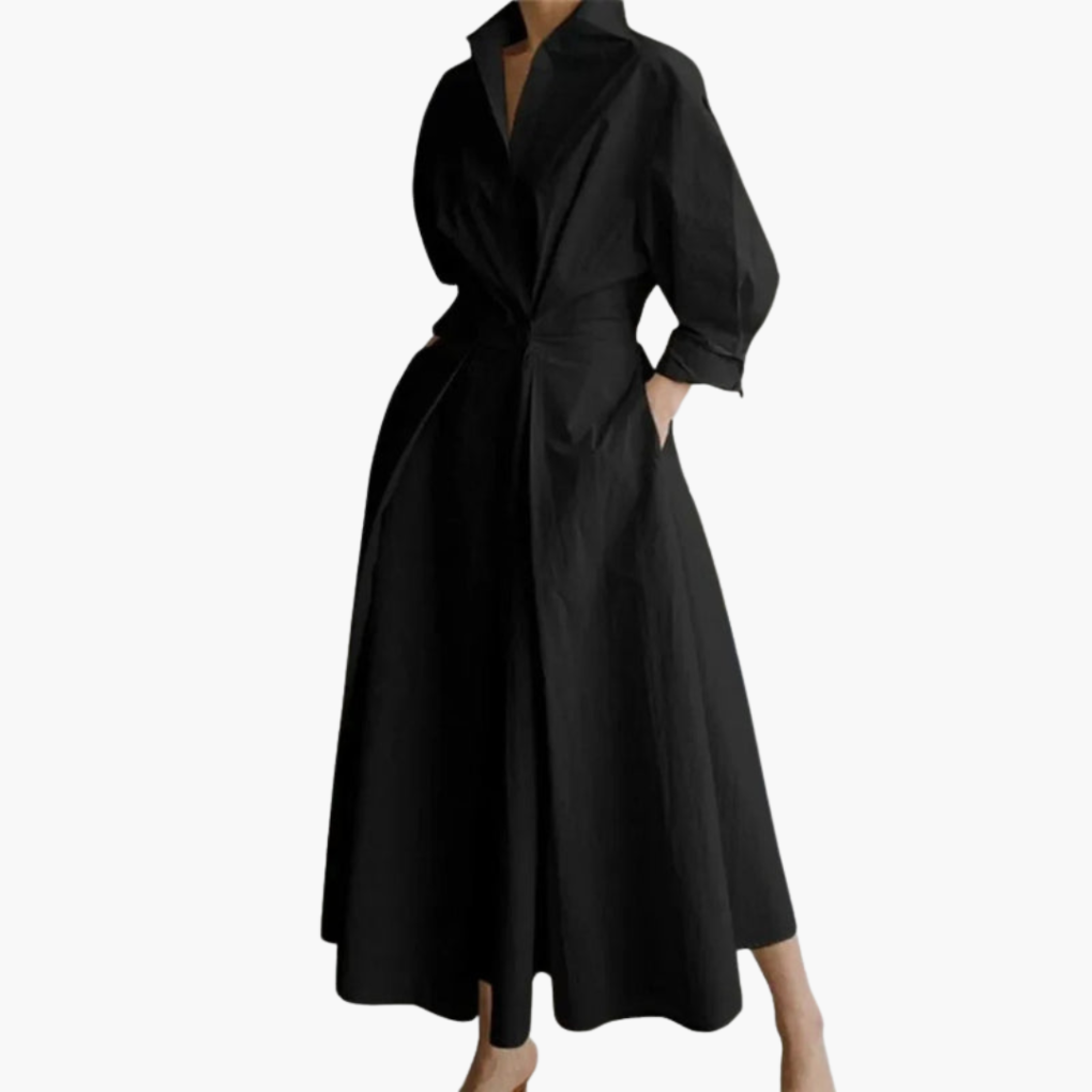 Damen Langarmhemd Kleid mit Taillendetail und Knopfleiste
