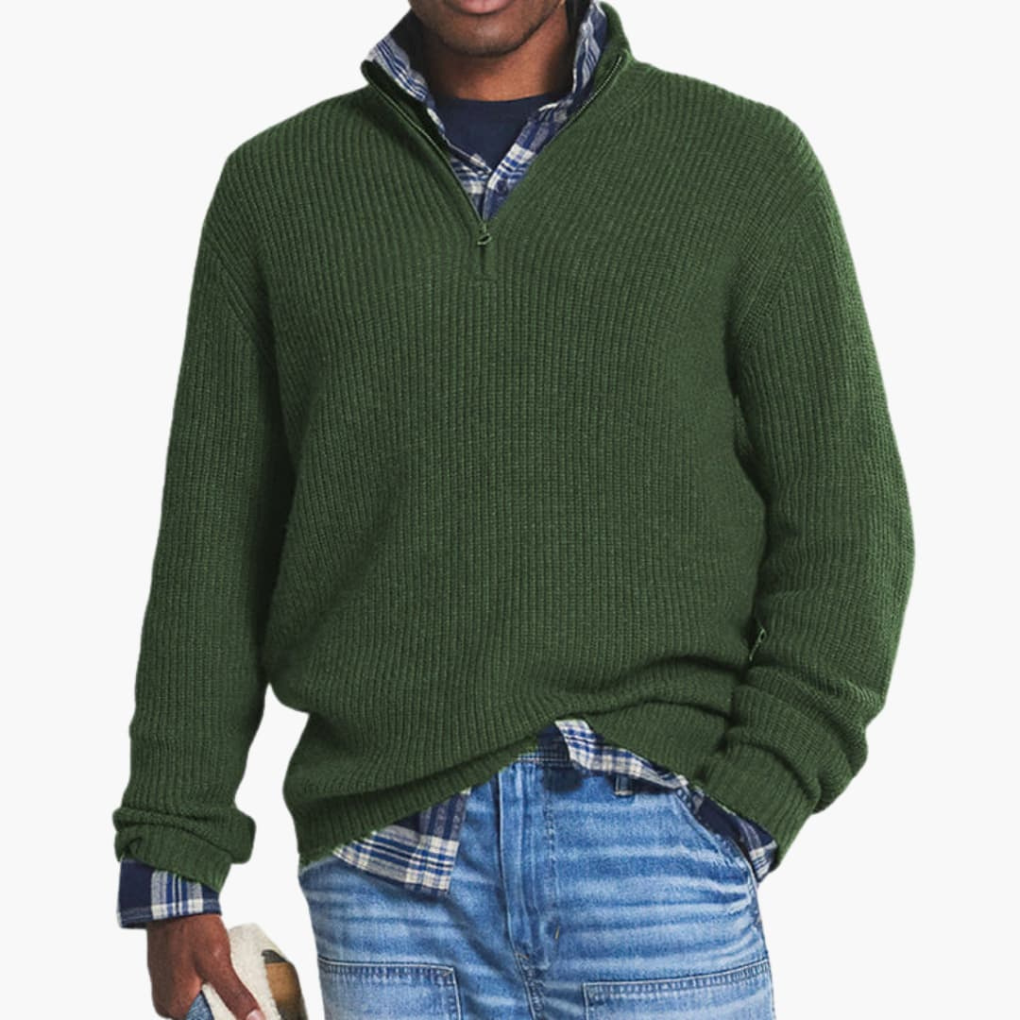 Herren Rippstrickpullover mit halbem Reißverschluss