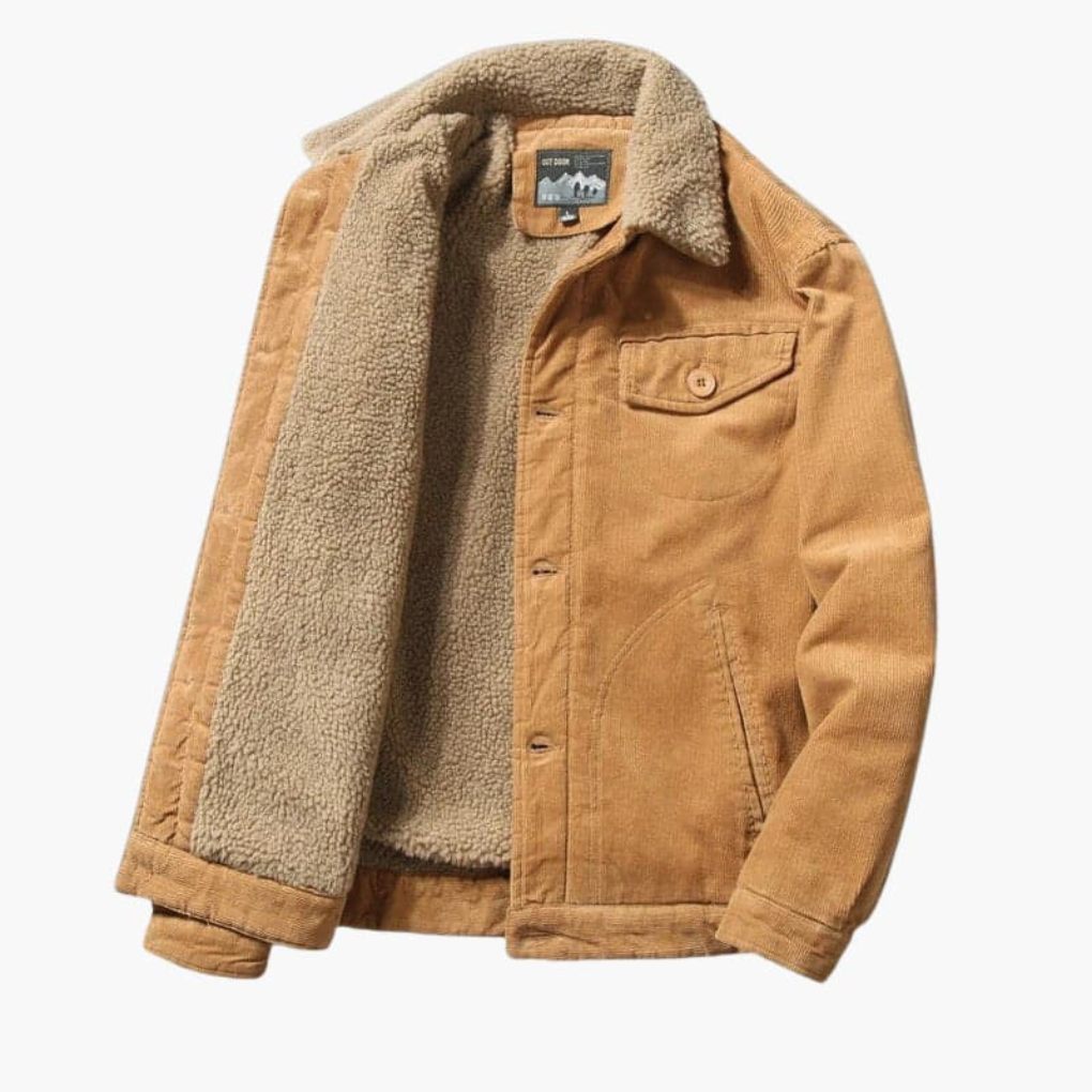 Herren Cordjacke mit Sherpa-Futter und Knopfverschluss