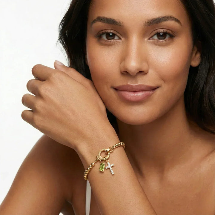 Nova-Perlen-Geburtssteinarmband mit Kreuzanhänger