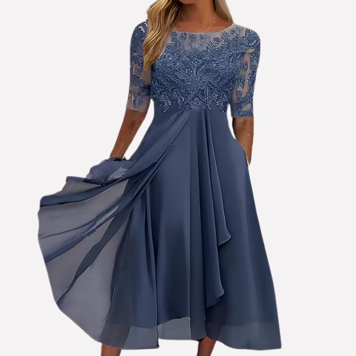 Damen florales Chiffon-Abendkleid mit Spitze