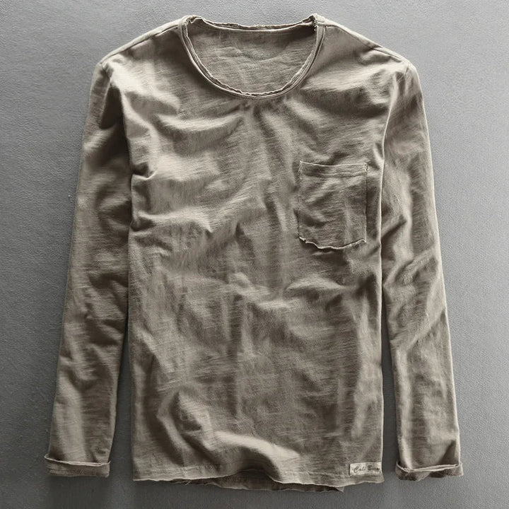 Vintage-Baumwollshirt mit langen Ärmeln und Rundhalsausschnitt