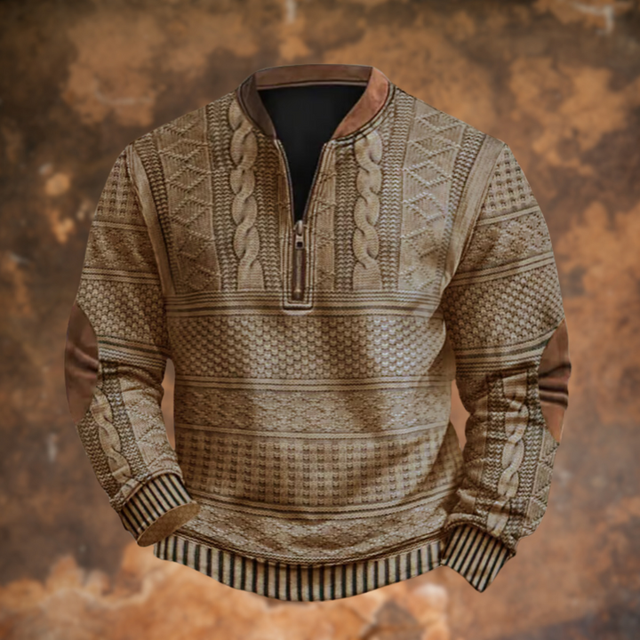Herren-Strickpullover mit halbem Reißverschluss und Ellbogenpatches