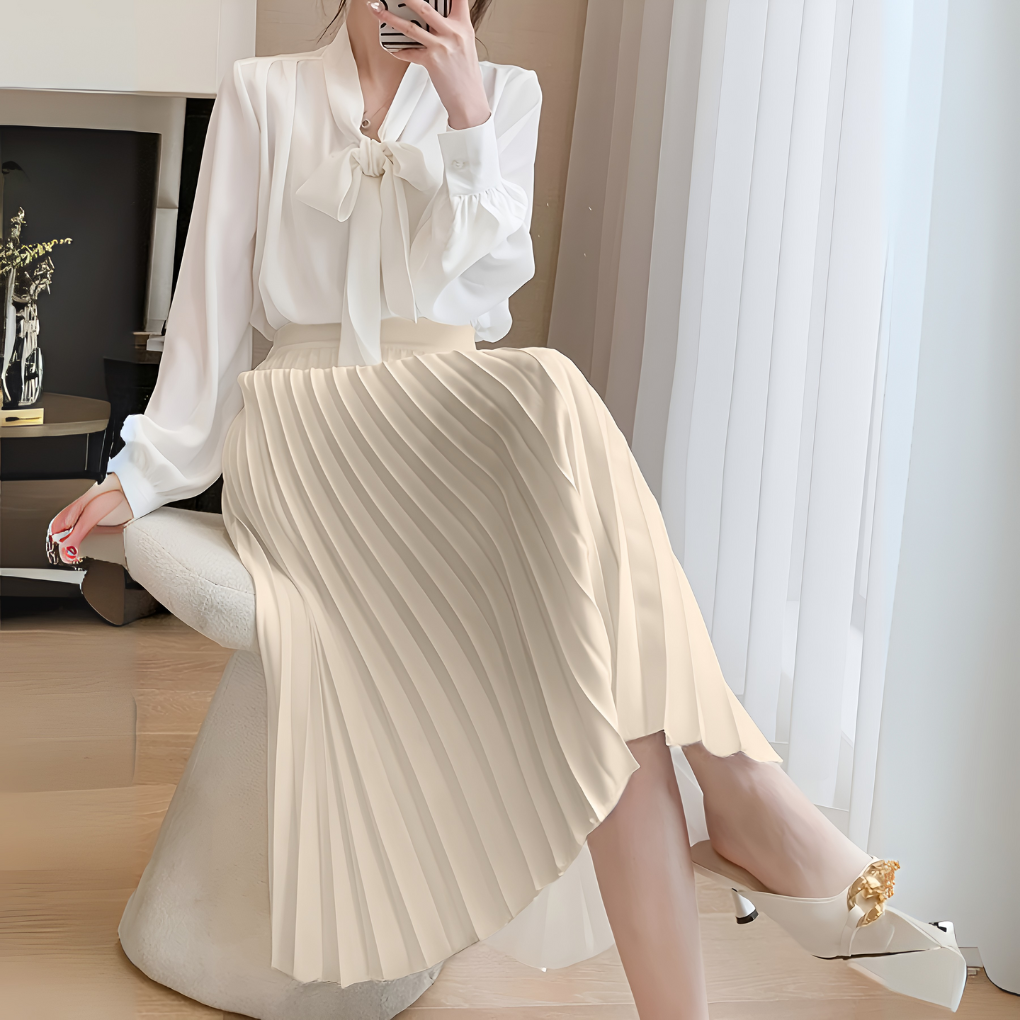 Satin-Plisseerock mit hoher Taille