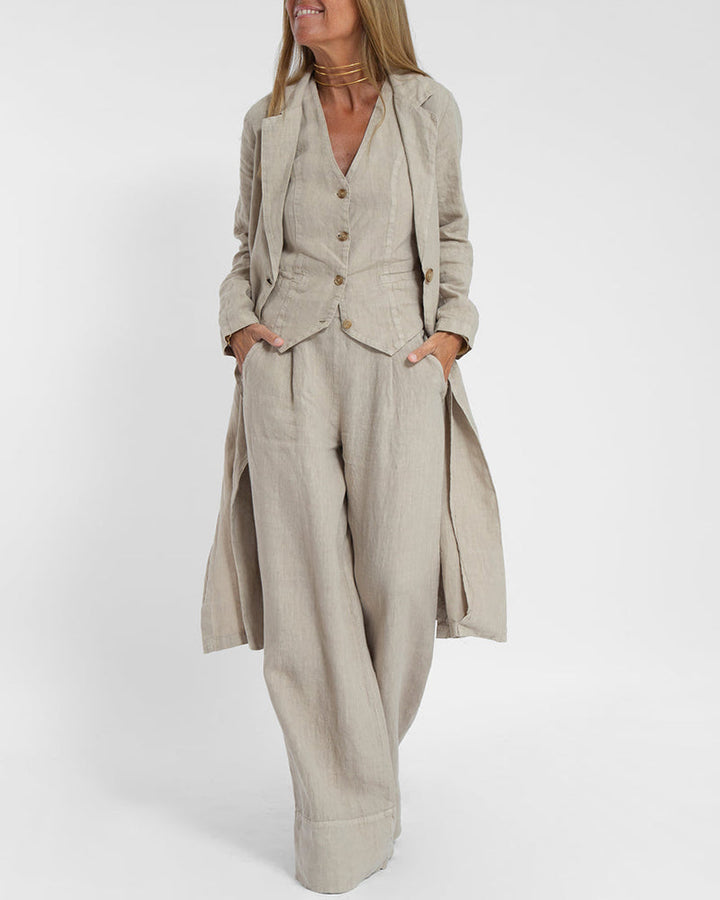 Leinen 2-teiliges Set mit weiter Hose und Weste – Alma