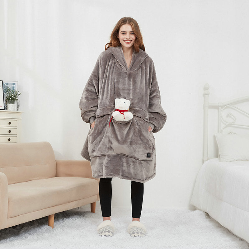 Beheizte Oversize-Hoodie-Decke aus Sherpa mit 3 Stufen