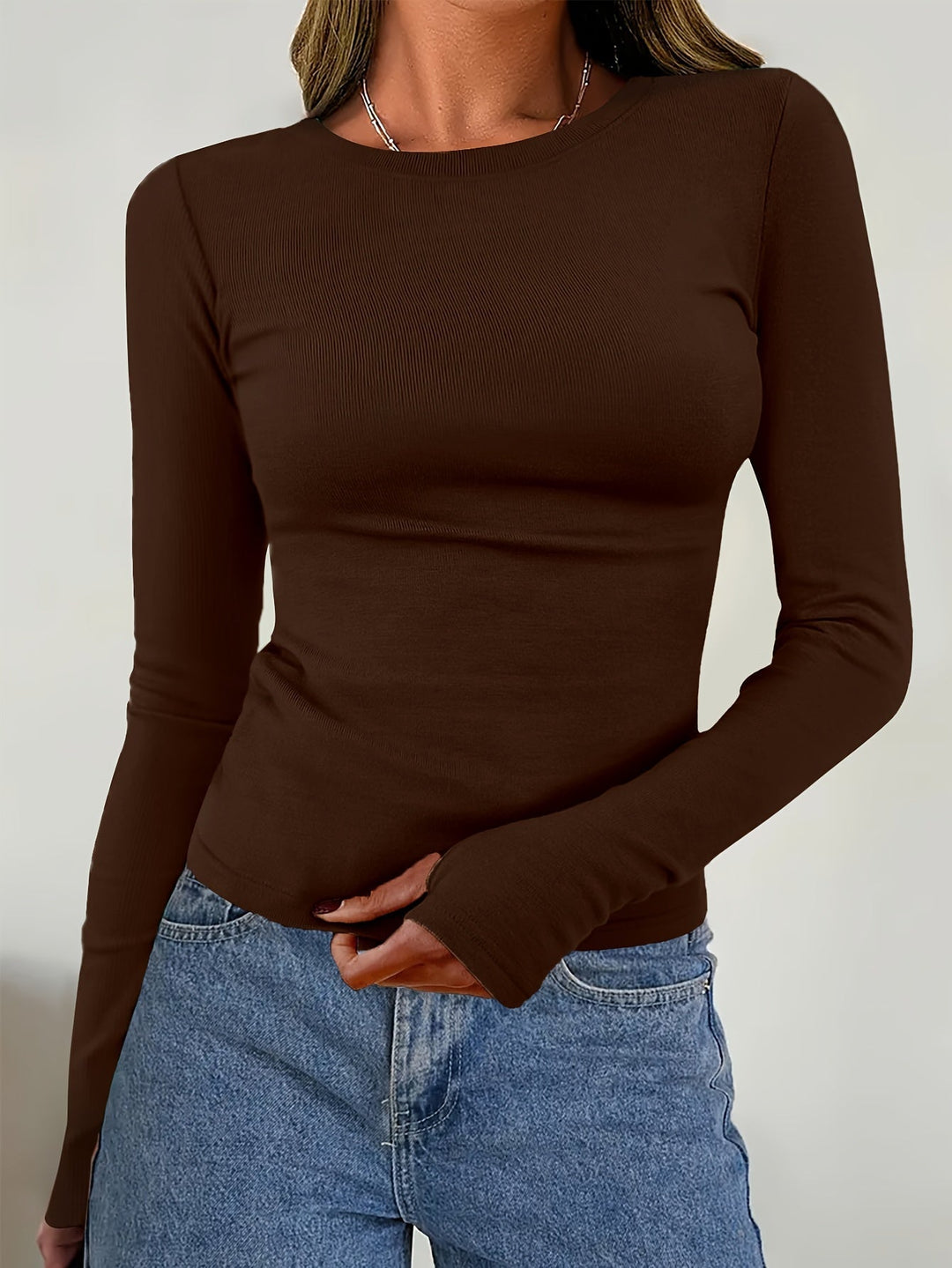 Damen Langarm-Top mit Rundhalsausschnitt für Herbst & Winter – Vivienne