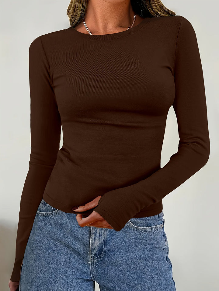 Damen Langarm-Top mit Rundhalsausschnitt für Herbst & Winter – Vivienne