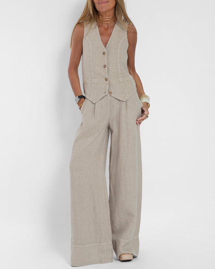 Leinen 2-teiliges Set mit weiter Hose und Weste – Alma